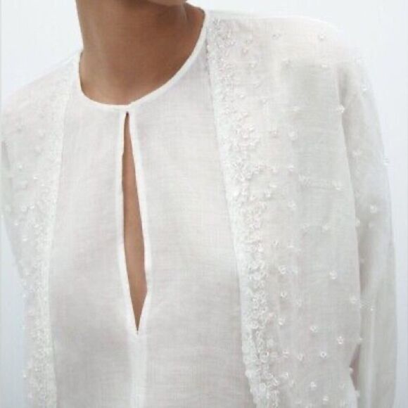 ZARA EMBROIDERED RAMIE BLOUSE - Picture 4 of 4